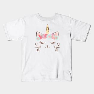 vintage Kawaii unicat, kitty kat, unicorn, flower crown, cute cat, cat party, unicat gift, cute unicorn, unicorn party, unicorncat, women's Kids T-Shirt